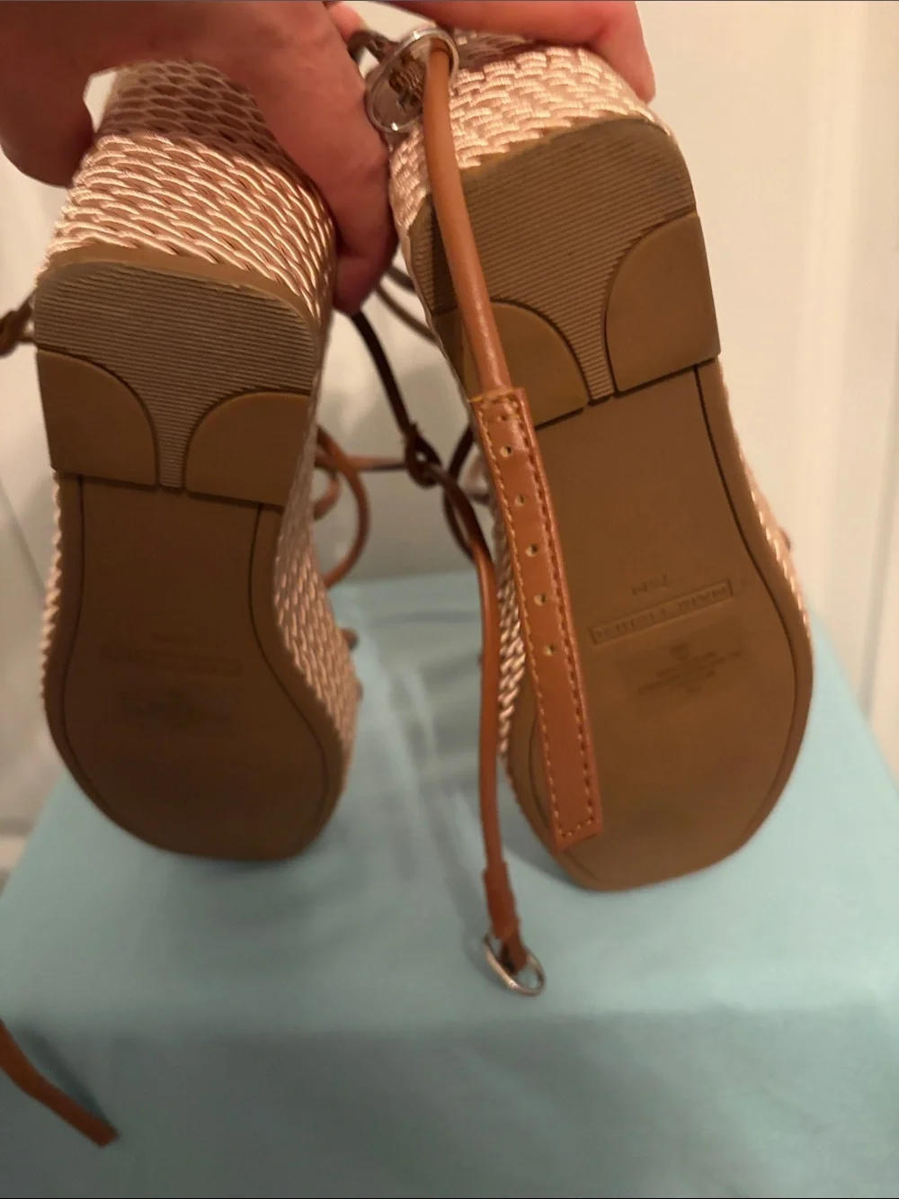 Marc Fisher Tan Leather Strappy Wedge Sandals